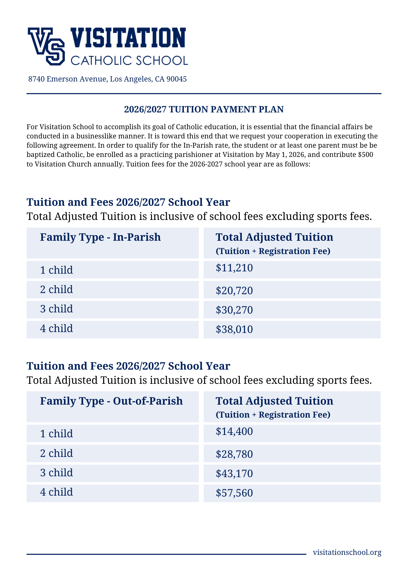 2026/27 Tuition Chart